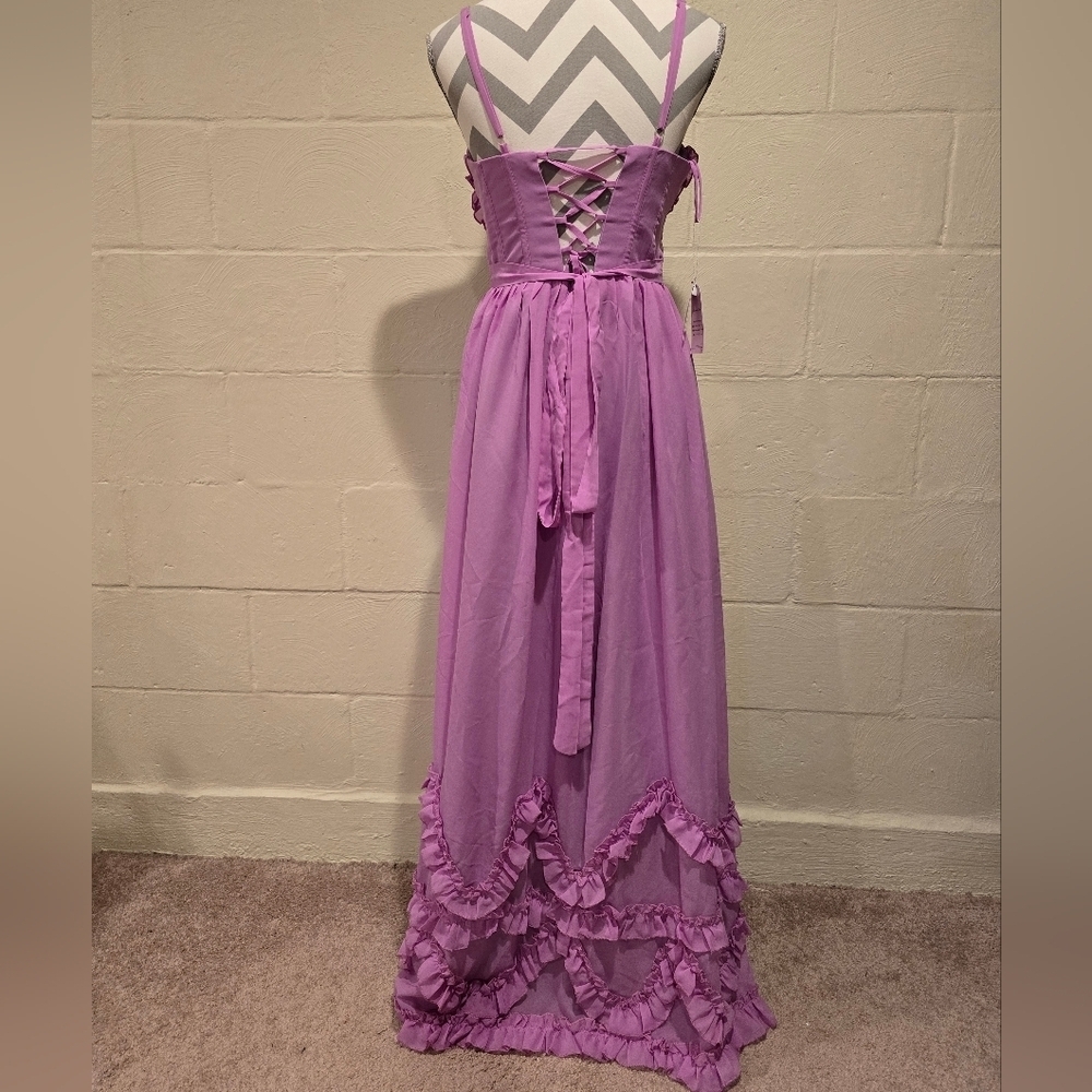 Bridal Shower Wedding Dress Aline V-neck Maxi Corset Ruffle Straps Size 8 Mauve - Picture 3 of 16